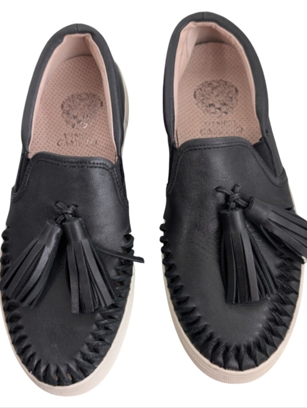 Vince Camuto Kayleena Black Leather Tassel Sneakers Platform Loafers Size 6